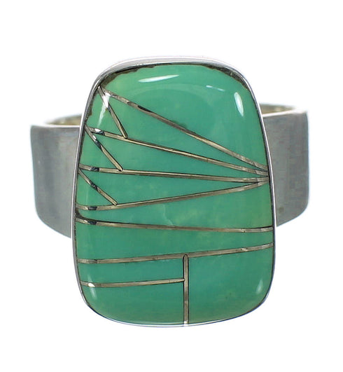 Southwestern Jewelry Turquoise Inlay And Sterling Silver Ring Size 8-3/4 WX63239